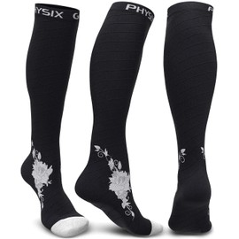 Physix Gear Calcetines de compresión para hombres y mujeres de 20 a 30 mmhg,el mejor ajuste atlético graduado para correr,enfermeras,espinilleras,viajes vuelo y embarazo de maternidad,flor gris XXL