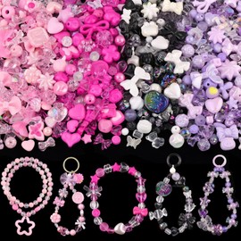 Bracelet Making Kit, 4 Mixed Colors Assorted Acrylic Beads, Cute Gummy Bear, Bow, Butterfly, Heart, Star Charms for DIY Bracelets, Necklaces, Keychains, Phone Charms