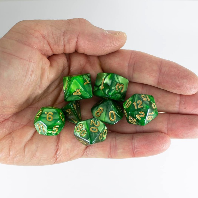 Green Pearl RPG Dice - Full Polyhedral Set - 'Moss'