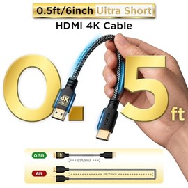 PowerBear - Cable HDMI 4K de 0.15 m | Cable HDMI corto, nailon trenzado y conectores de oro, 4K @ 60Hz, 2K, 1080P, ARC y clasificación CL3 | para lapt