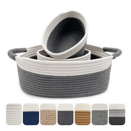 Zalaxt - Juego de 3 cestas de cuerda de algodón 100% natural para organizar, pequeñas cestas tejidas para sala de estar, recámara, almacenamiento marfil + gris