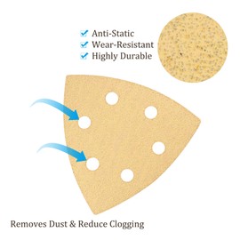 Kozelo Pack of 20 Mouse Sander Detail Sandpaper - [60 Grit, 3.7 x 3.7 x 3.7 Inches] Triangular Velcro Sanding Pads for Wooden Furniture Polishing | 6 Holes, Aluminium Oxide