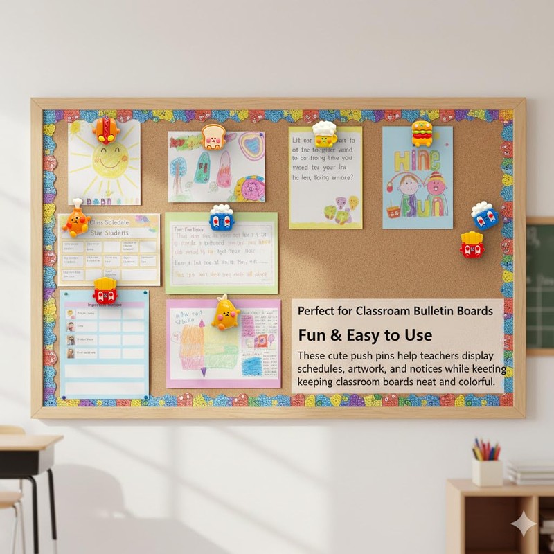 WINFA 24 Pack Cute Food Push Pins for Cork Board,