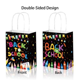 CRAWPROP 12PCS Black Back to School Gift Bags Party Favor Supplies Gifts Wrapping Bags for First Day of School Theme Party Decoration
