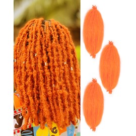 3 Packs Springy Afro Twist Hair with Crochet Hook, 16 Inch Pre-Separated Marley Crochet Braiding Hair for Distressed Soft Locs, Synthetic Hair Extension for Women(orange)