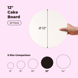 Fit Meal Prep 20 Pack 12 Inch Round White Cake Boards, Disposable Pizza Circles, Pan Base Stand for Desserts and Pastries, Greaseproof Cardboard Rounds for DIY, Birthday