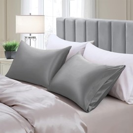 2PCS Satin Pillowcase for Hair and Skin, 40x 80cm Satin Silk Pillowcase Light Grey Pillow Cases, Silky Pillow Cases with Envelope Closure (Light Grey)