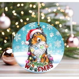Sportyzen Cute Sheltie Dog Ceramic Ornament - Santa Hat Christmas Decoration, for Dog Lovers, Family, Friends