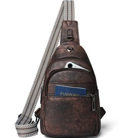LATMAP Sling Bag For Women Men Crossbody Shoulder Tote Blet Bags Backpack Fanny Pack Travel Purse Faux Leather,Coffee