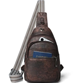 LATMAP Sling Bag For Women Men Crossbody Shoulder Tote Blet Bags Backpack Fanny Pack Travel Purse Faux Leather,Coffee