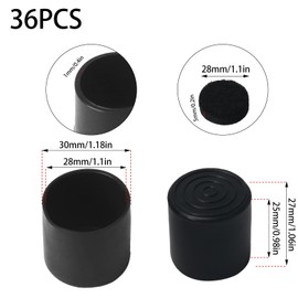 HO2NLE 36Pcs 28mm Rubber End Caps PVC Chair Leg Caps Chair Floor Protector with 20Pcs 28mm Black Felt Furniture Pads Round for Chair Desk Table Stool Legs