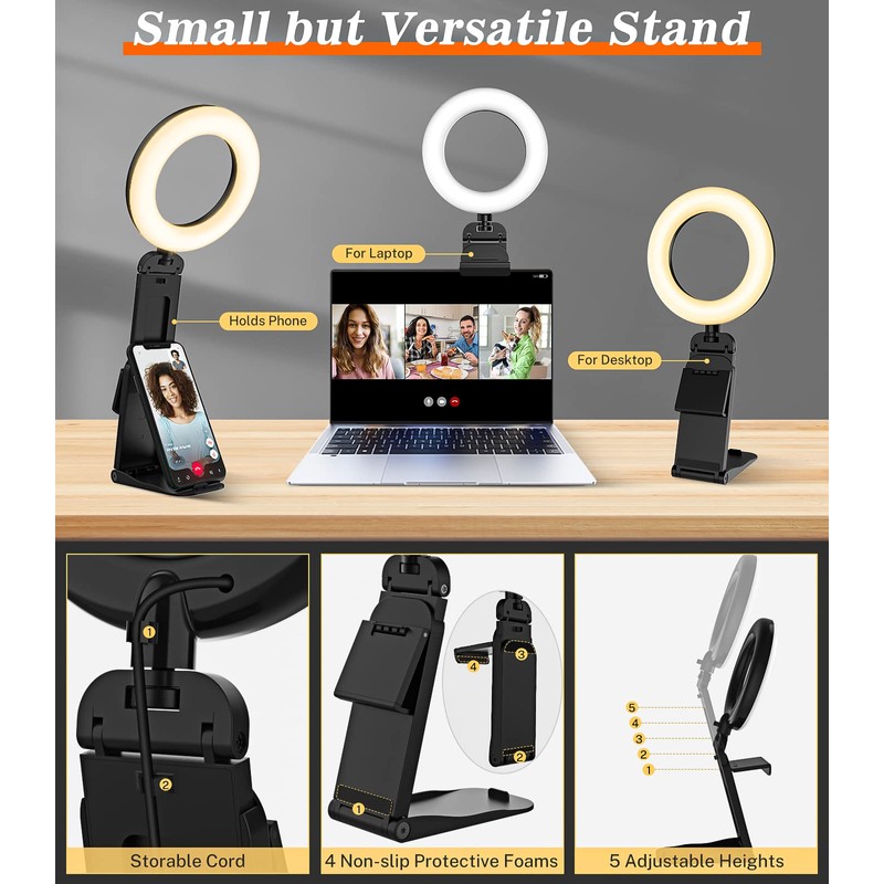 GerTong 5'' Laptop Selfie Ring Light with Stand, Mini Desk