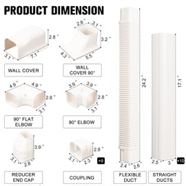 BEWAVE Mini Split Line Set Cover Kit, Decorative PVC Line Cover Kit for Mini Split Air Conditioners and Heat Pumps 3" Wx16.1' L