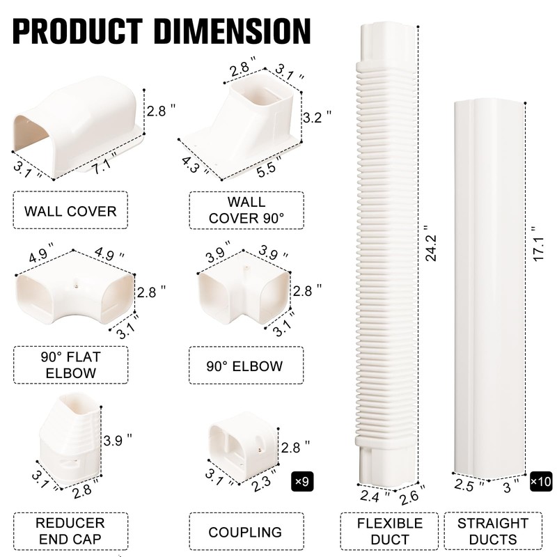 BEWAVE Mini Split Line Set Cover Kit, Decorative PVC Line