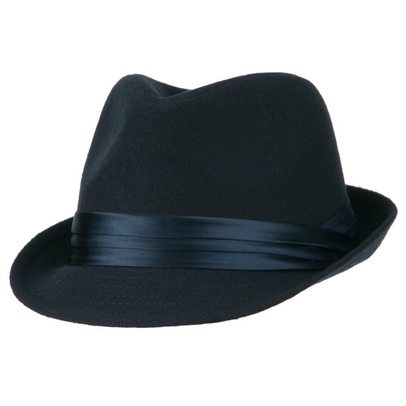 Fedora with Pleated Satin Band - Navy OSFM
