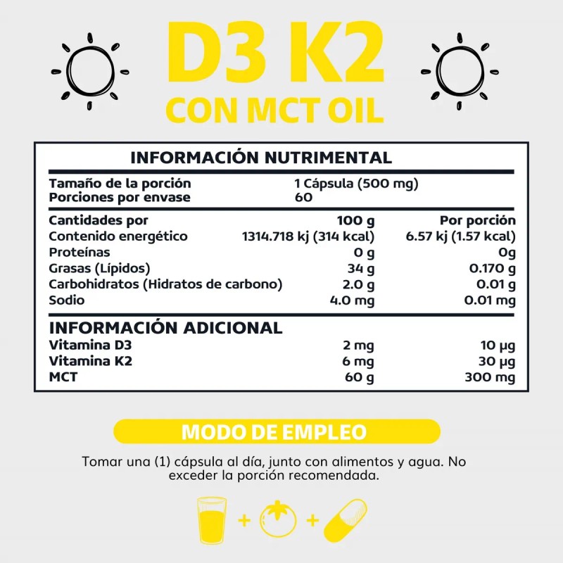 Vitamina D3 Vitamina K2 Mct Oil Sin Azcar - Suplemento