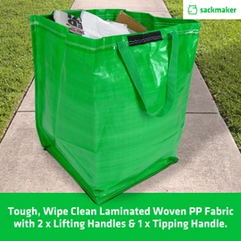 47 Litre Recycling Bag with Top Flap and Handles - Tip Strap - Laminated Wipe Clean Fabric - PREMIUM GRADE - Heavy Duty Woven PP Fabric (4 Bags, Multi)