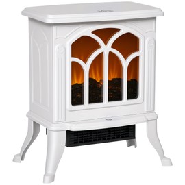 HOMCOM 17" Freestanding Electric Fireplace Stove, Fire Place Heater with Realistic Logs and Flame Effect and Overheat Protection, 750W/1500W, White