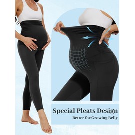 Fotociti Fotociti 2 Pack Maternity Leggings With Pockets Over The Belly,Womens Pregnancy Workout Yoga Active Soft Tights Pants