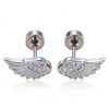 Goth Angle Wing Earrings Silver Stainless Steel Flat Back Earrings