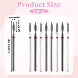 10 Piece Diamond Flame Cuticle Drill Bits with Case 3/32'' Cuticle Nail Drill Bits Electric Nail File Machine Cuticles Bit Manicure Pedicure Polishing Kit for Nails Salon Manicure