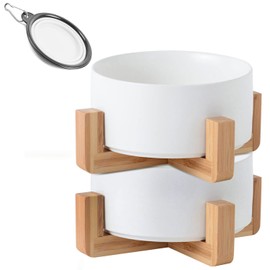 Petygooing White Ceramic Dog Cat Bowl Dish with Stand for Food and Water Feeder, Non Spill Modern Cute Heavy Weighted Pet Bowls Set for Medium Sized Dogs 28 OZ (6.1In/3.6 Cups)