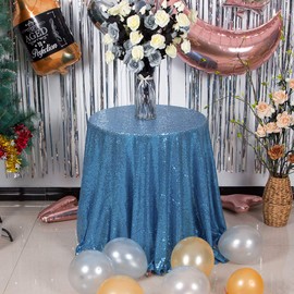JYFLZQ - Mantel Redondo de Lentejuelas Azul, 50 Pulgadas, Perfecto para Fiestas de Cumpleaños, Bodas y Baby Showers
