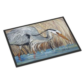 Caroline's Treasures JMK1013JMAT Blue Heron in The Reeds Doormat 24x36 Front Door Mat Indoor Outdoor Rugs for Entryway, Non Slip Washable Low Pile, 24H X 36W
