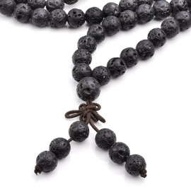 Jovivi 8mm Natural Lava Rock Stone Healing Gemstone 108 Buddhist Prayer Beads Tibetan Mala Bracelet Necklace