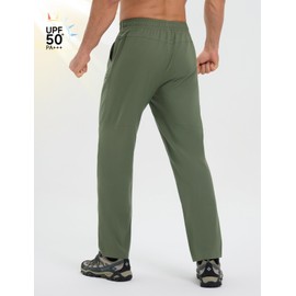 baleaf Men's Hiking Pants Ripstop Water Resistant Cargo Quick Dry Travel Elastic Waist with Zip Pockets UPF 50+ Work Army Green L