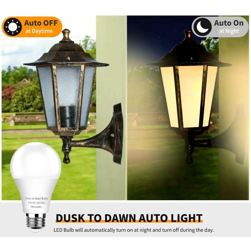 6-Pack Dusk to Dawn Light Bulbs Outdoor, A19 LED Photocell