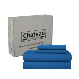 CHATEAU HOME COLLECTION Tencel Cotton Sheet Set, Soft, Breathable 300 Thread Count Oeko-TEX Certified California King Bed Sheets, Cooling Sheets, Fits Mattresses Upto 17"- French Blue