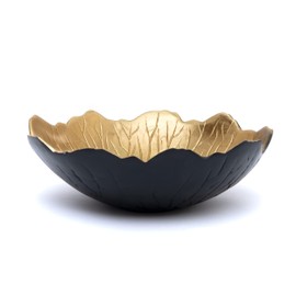 Leaf Bowl for Serving Fruits, Appetizers - Black & Gold - Elegant Home Decor Centerpiece Serveware Charcuterie Catchall Vanity Dish For Entertaining, Wedding 9" D 3" H