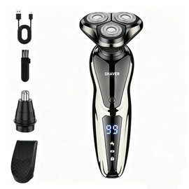 Dexmary 3-in-1 Electric Shavers for Men, LED Display, IPX7 Waterproof Mens Electric Razor for Shaving Face, Wet Dry Shaving, Travel Kit, Beard, Nose & Sideburns