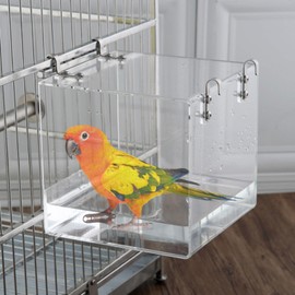 Acrylic Hanging Bird Bath for Cage Bird Bath for Parrot Bath Cube Bird Bathtub Bath No-Leak Shower Box Cage Accessory, Dual Water and Sand Washing,11x13x13cm