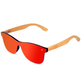 Rivacc Polarized Sunglasses with UV400 Protection, Unisex for Men and Women, Handmade with Bamboo Wood, London (Red)