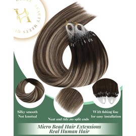 Ugeat Ash Brown Micro Bead Hair Extensions Balayage Micro Link Hair Extensions Human Hair Dark Brown Invisible Micro Loop By Cold Fusion Short Length 14 Inch for Women 50S 50G