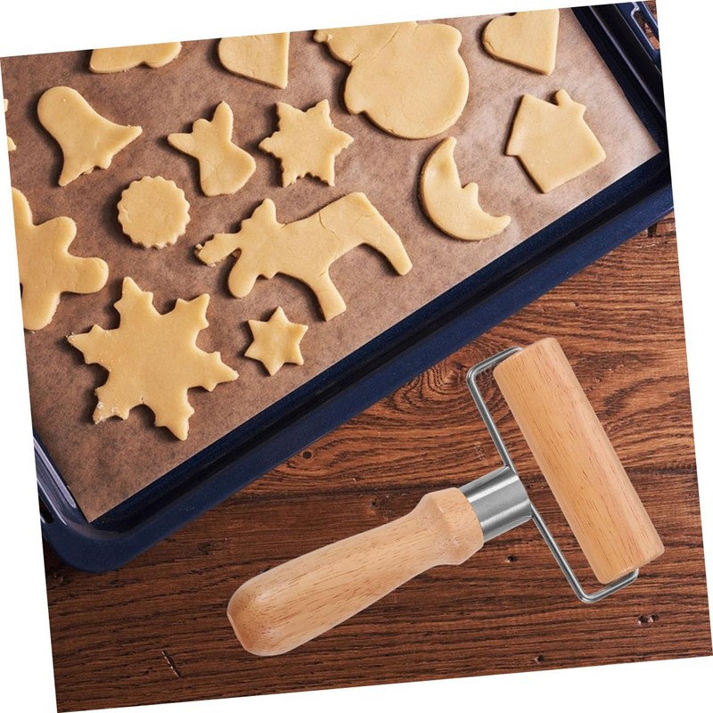 Mikinona Wooden Rolling Pin Pizza Dough Docker Pastry Roller Baking