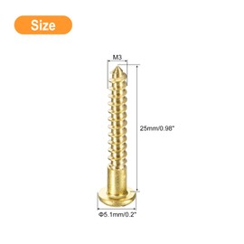 sourcing map Wood Screws M3 x 25mm Slotted Round Head Brass Self-Tapping Screw WoodWorking Screw 40 Pcs