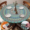 Opstellen Boho Vinyl Round Tablecloth Waterproof Fitted Table Cloth Summer