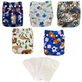 Catwald Pañales Ecológicos de Tela para bebes Niños y Niñas en paquetes de 5 Pañales con 5 insertos de Carbono de 4 Capas ultraabsorbente (NIÑO)