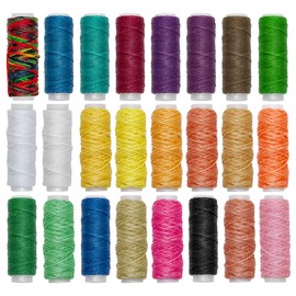 Yayatty 24 Color Waxed Cord 312 Yards Leather Sewing Waxed Thread, 0.8mm 150D Hand Stitching Thread for Bookbinding, Carpet, 13 Yards Per Color