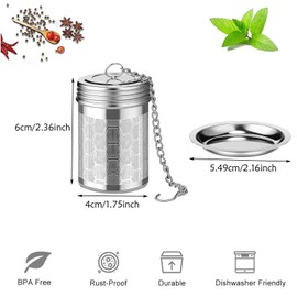 2 Pcs Stainless Steel Tea Filter,Loose Leaf Tea Infuser with Extended Chain Hook and Drip, Ultra Fine Honeycomb Design mesh Tea Filter for Brewing Tea,Spices and Seasonings