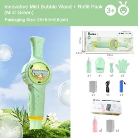 Mist Bubble Machine for Kids – Elastic Bubble Fog Wand, Smoke Bubble Sword, Interactive STEM Toy with Lights & Music, Parent-Child Fun, Outdoor Summer Play, Birthday Gift for Boys & Girls:_Green + Refill Set