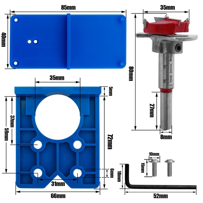 Bestgle Concealed Hinge Jig Kit, Woodworking Tool, Drill Bits, Hinge