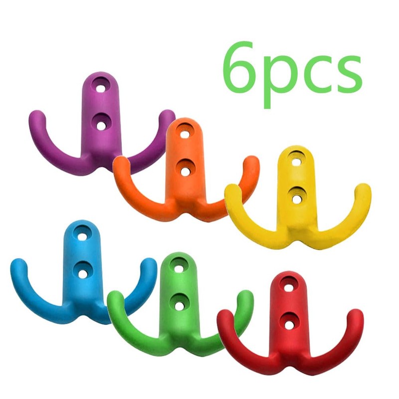 Dtoterul Colourful Wall Hooks, Pack of 6 Coat Hooks, Double