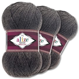 Alize 3 x 100 g Superwash Comfort Sock Wool 33 Colours to Choose From Plain / Multicoloured Sweater Clothing Wool (182 | Dark Grey Melange)