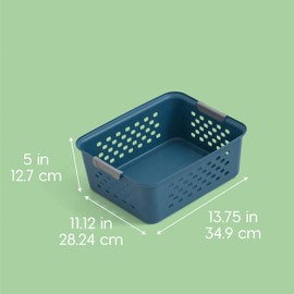 IRIS USA Plastic Storage Basket, 6-Pack, Medium, Shelf Basket Storage Organizer for Pantry, Kitchen, Cabinet, Bedroom, Closet, Laundry Room, Eco-Friendly, Navy