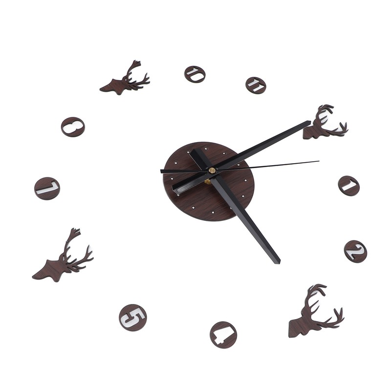Frameless Wall Clock Deer Head 3D Effect Self Adhesive DIY