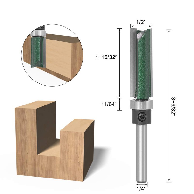 Wolfride 4PCS Straight Router Bit with Bearing, 1/4-Inch Shank Top